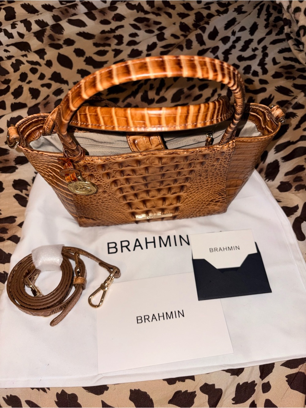 Brahmin Mona Croc-Embossed in Cognac Convertible Crossbody Bag BNEW - Picture 9 of 12